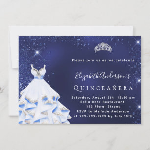 Quinceanera blauen Glitzer Kleid tiara Einladung
