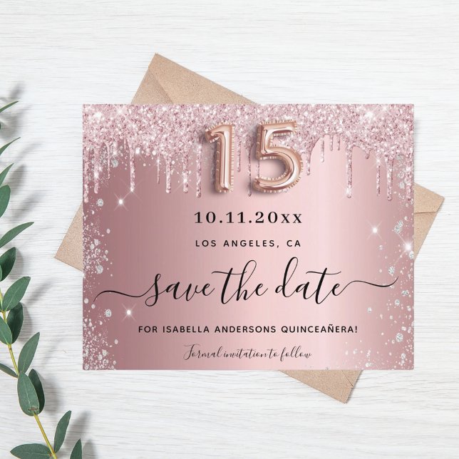 Quinceanera Blink Pink Save the Date Silberkarte (Von Creator hochgeladen)
