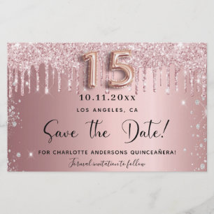 Quinceanera Blink Pink Save the Date Silberkarte