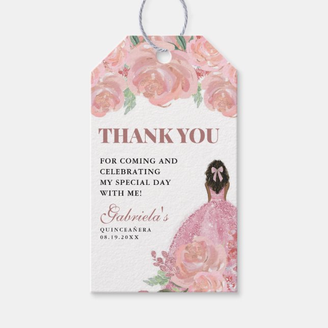 Quinceanera Bloral Blush Pink Mis Quince Anos Geschenkanhänger (Vorderseite)