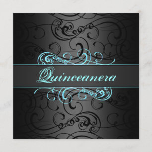 Quinceanera Blue & Black Swirl Invitation Annivers