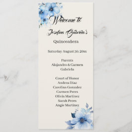 Quinceanera blue double side program card programm