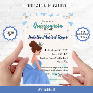 Quinceañera Blue Elegant Princesse Invitation