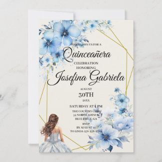 Quinceañera blue floral Invitation Einladung