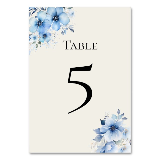 Quinceanera blue floral Table Number Card Tischnummer (Vorderseite)
