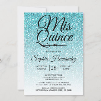 Quinceañera Blue Glitzer 15. Geburtstag Einladung