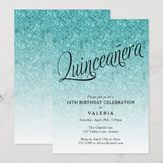 Quinceanera Blue Ombre Glitzer Geburtstag Einladun Einladung