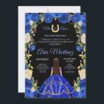Quinceañera Blue Rose florale schwarze Unterlage i Einladung<br><div class="desc">Quinceañera Blue Rose Blumenschwarz Hintergrund Einladung Mis Quince Anos,  15. Geburtstag</div>