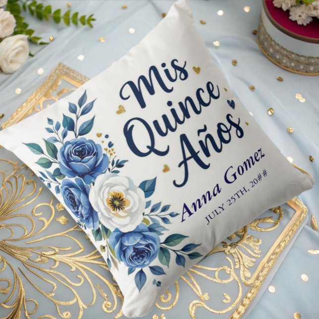 Quinceanera Blue Rose Personalisiert Mis Quince An Kissen (Von Creator hochgeladen)