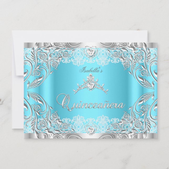 Quinceanera Blue Silver Diamond Tiara 15. Party 2 Einladung (Vorderseite)