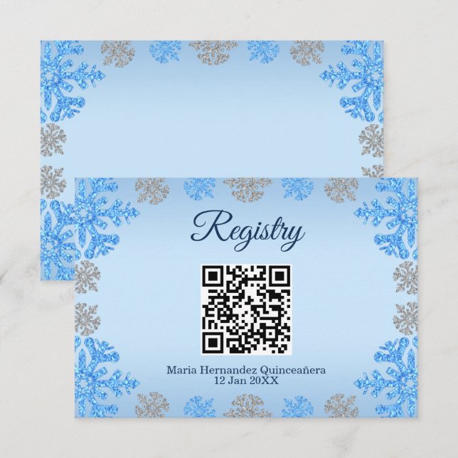 Quinceañera Blue Silver Winter Snowflake Registry Begleitkarte (Vorne/Hinten)