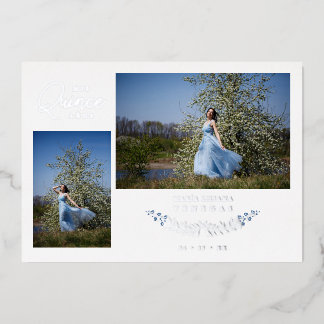 Quinceañera Blue Trendy Branches Spanish 2 Photos  Folieneinladung