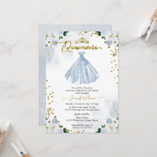 Quinceanera Blue Watercolor Blumenkleid Einladung