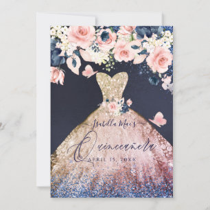 Quinceanera-Blumen-Glitter-Kleid Ombre-Rose-Gold Einladung