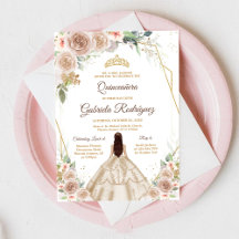 Quinceanera-Blumen-Goldene Einladung