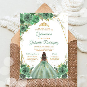 Quinceanera-Blumen Grün Gold Einladung