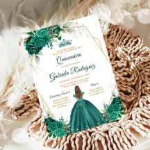 Quinceanera-Blumen Grün Gold Einladung