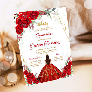 Quinceanera-Blumen-Rot-Gold-Einladung Einladung