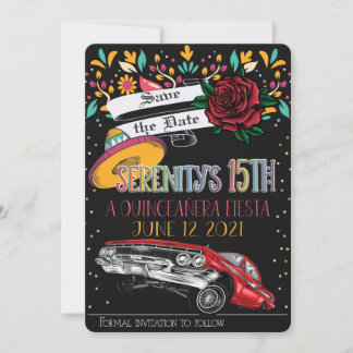 Quinceanera-Blumenfest mit Lowrider und roter Rose Einladung