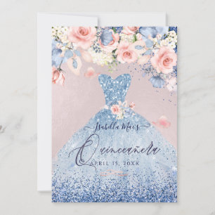 Quinceanera-Blumenstaub-Blau-Glitter-Kleid Einladung