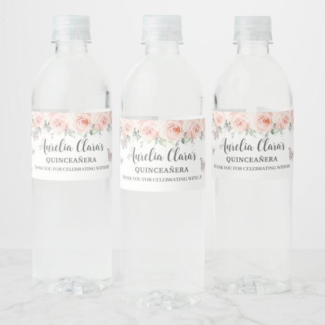 Quinceañera Blush Bloral Butterfly Sweet Birthday (Flaschen)
