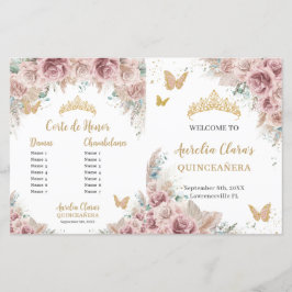 Quinceañera Blush Floral Pampas Padrinos Programme