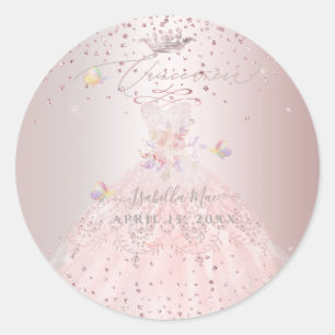Quinceanera Blush Glitzer Gown Platterbsen Klassis Runder Aufkleber