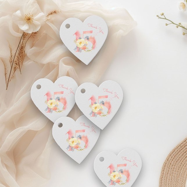Quinceanera Blush Pink Blumennummer 15 Vielen Dank Geschenkanhänger (Favor Tags from my Blush Pink Number 15 Quinceanera collection
)