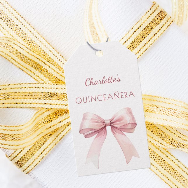 Quinceanera blush pink bow DIY write by hand Geschenkanhänger (Von Creator hochgeladen)