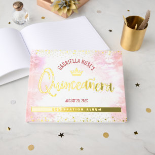 Quinceañera Blush Pink Crown Script Real Gold Foss Gästebuch