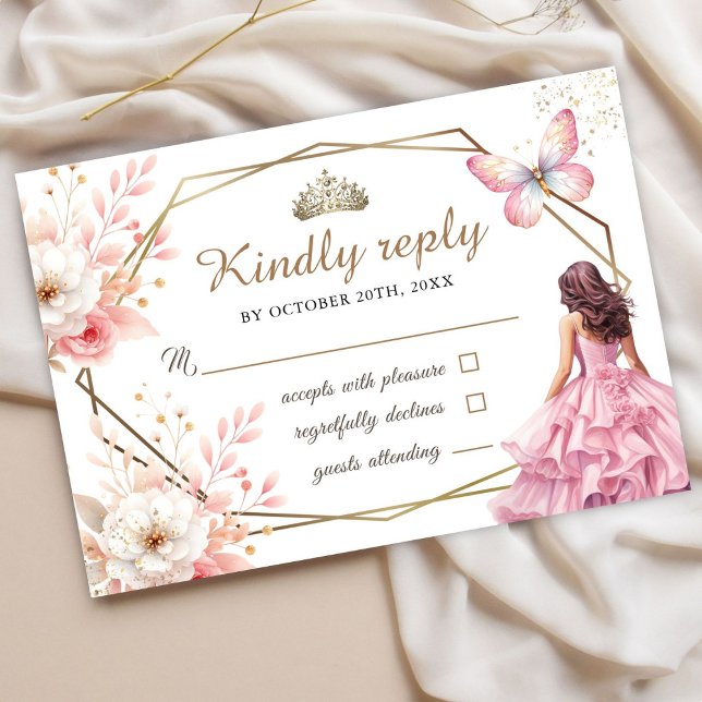 Quinceañera Blush Pink Floral Butterfly Rsvp Card (Von Creator hochgeladen)