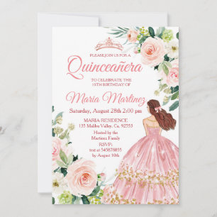 Quinceanera Blush Pink Floral Mexikanischer Geburt Einladung