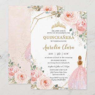 Quinceañera Blush Pink Floral Mis Quince Anos Einladung