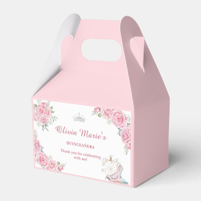 Quinceanera Blush Pink Floral Silver Crown Geschenkschachtel (Vorderseite)