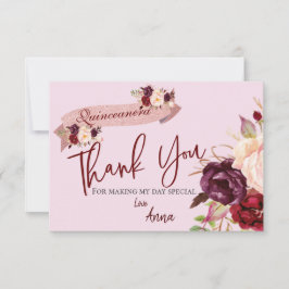 Quinceañera Blush Pink Glitzer Floral Geburtstag Dankeskarte