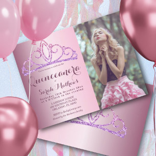Quinceanera Blush Pink Glitzer Kroneneinladung Postkarte