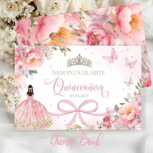 Quinceañera Blush Pink Gold Gästebuch (Blush pink quinceañera guest book with gold accents for sweet 15 celebration.)