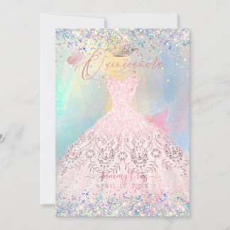 Quinceanera Blush Pink Gown Holographic Glitzer Einladung