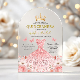 Quinceañera Blush Pink Rose Floral Butterfly Acryleinladungen