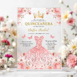 Quinceañera Blush Pink Rose Floral Butterfly Acryleinladungen