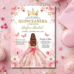 Quinceañera Blush Pink Rose Floral Butterfly Einladung