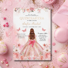 Quinceañera Blush Pink Rose Floral Butterfly Folieneinladung