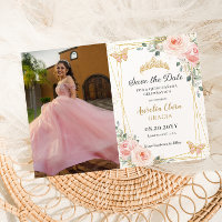 Quinceañera Blush Pink Rose Floral Butterfly Foto