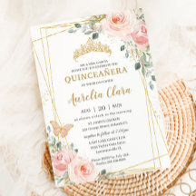 Quinceañera Blush Pink Rose Floral Butterfly Tiara