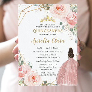 Quinceañera Blush Pink Rose Floral Mis Quince Anos Einladung