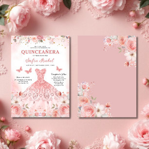 Quinceañera Blush Pink Rose Floral Vielen Dank Dankeskarte