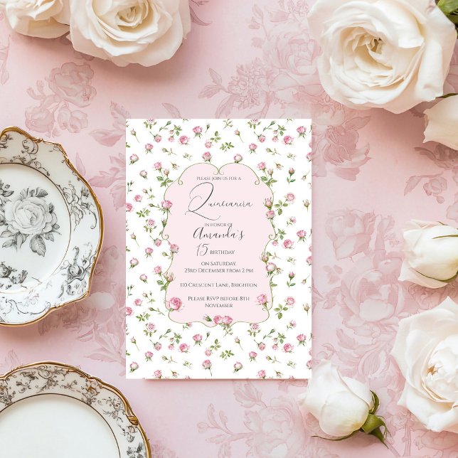 Quinceanera Blush Pink Rose Geburtstag Einladung (Von Creator hochgeladen)