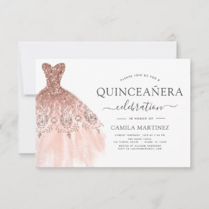 Quinceanera Blush Pink - Rose Gold Glitzer Sparkon Einladung