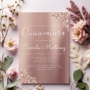 Quinceanera Blush Pink - Rose Gold Glitzer Sparkon Einladung