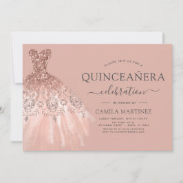 Quinceanera Blush Pink - Rose Gold Glitzer Sparkon Einladung